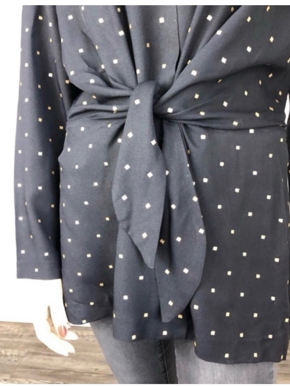 Vintage Sequel oversized jacket/blazer V-neck tie front black - Picture 9 of 16